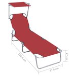 vidaXL Chaise longue pliable avec auvent Rouge Aluminium