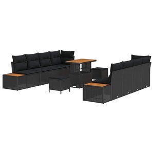 vidaXL Ensemble de canapé de jardin 11 Pièces Noir Poly rotin