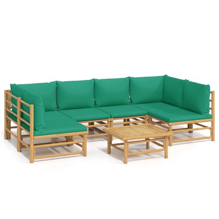 vidaXL Salon de jardin 7 Pièces avec coussins vert bambou