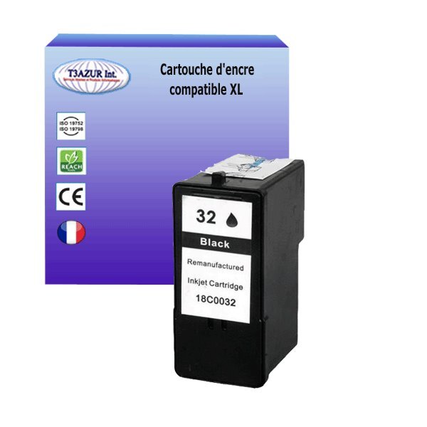Cartouche compatible avec Lexmark 32 pour Lexmark X7310, X7350, X810, X812, X8300, X8310, X8350 - Noire - T3AZUR