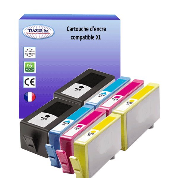 8 Cartouches compatibles avec HP OfficeJet 6000, 6500, 6500 E709 remplace HP 920XL  (Noire+Couleur)- T3AZUR