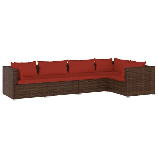 vidaXL Salon de jardin 5 Pièces avec coussins résine tressée marron