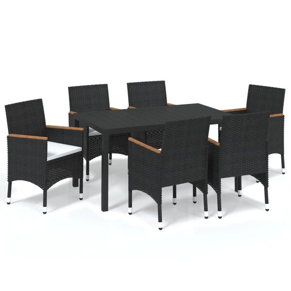 vidaXL Ensemble à manger de jardin coussins 7Pièces Résine tressée Noir