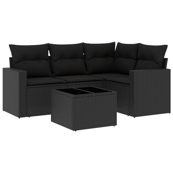 vidaXL Salon de jardin 5 Pièces avec coussins noir résine tressée