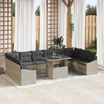 vidaXL Ensemble de Canapé de Jardin de 11 Pièces avec Coussins Gris Clair en Poly Rattan