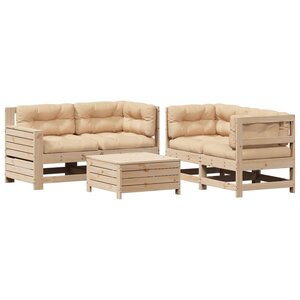 vidaXL Salon de jardin 5 Pièces avec coussins Bois de pin massif