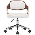 Chaise fauteuil siège pivotante de bureau informatique étude bois courbé et similicuir blanc 02_0024082
