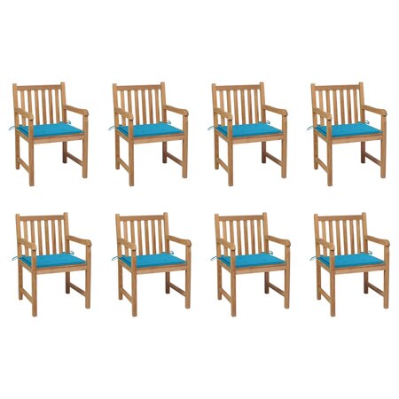 vidaXL Chaises de jardin 8 Pièces avec coussins bleu Bois de teck massif