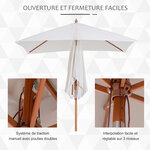 Parasol rectangulaire inclinable bois polyester haute densité 2L x 1 5l x 2 3H m crème