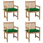 vidaXL Chaises de jardin lot de 4 et coussins vert Bois de teck solide