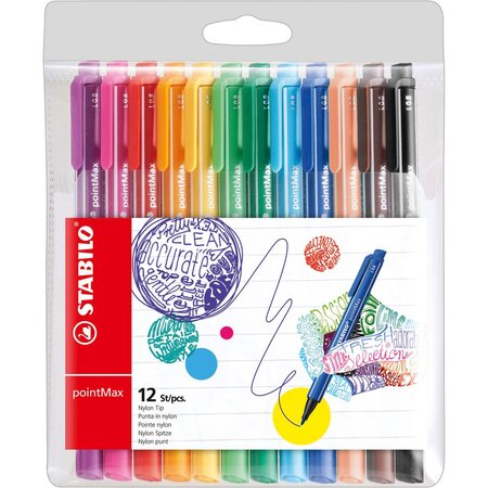 Stylo-feutre, PointMAX, pointe en nylon, couleurs d'encre assorties (paquet 12 unités)