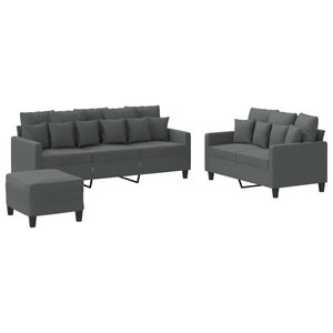 vidaXL Ensemble de canapés 3 Pièces avec coussins Gris foncé Tissu