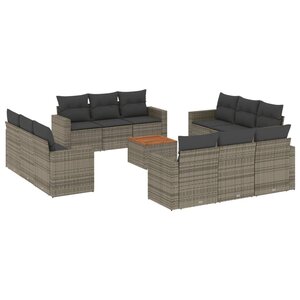 vidaXL Salon de jardin avec coussins 13 Pièces gris résine tressée