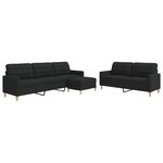 vidaXL Ensemble de canapés 3 Pièces avec repose-pied noir tissu