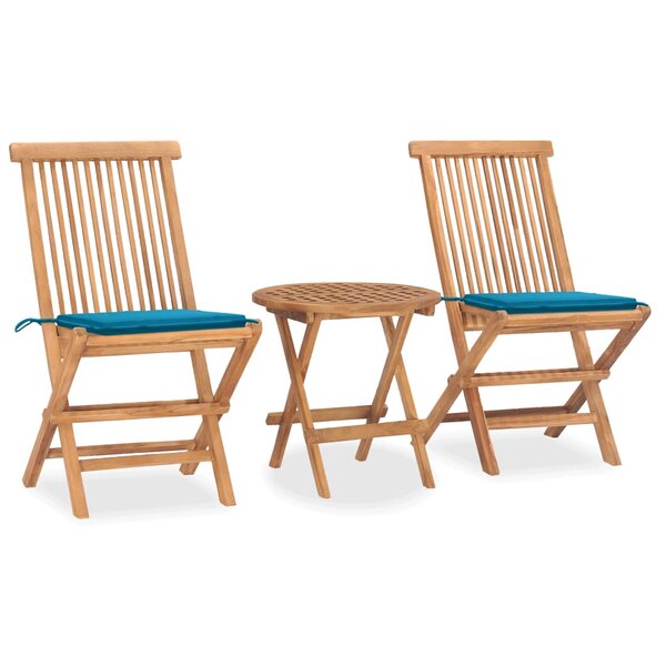 vidaXL Ensemble à manger d'extérieur pliable avec coussin 3 Pièces Teck