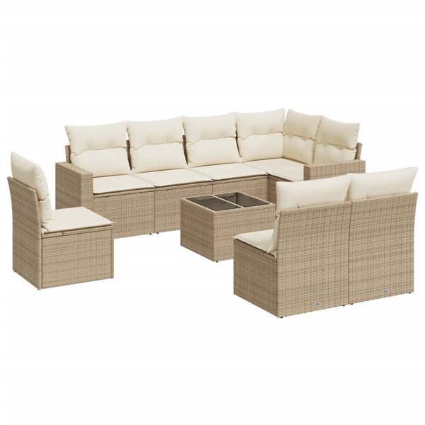 vidaXL Salon de jardin avec coussins 9 Pièces beige résine tressée