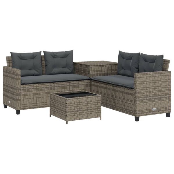 vidaXL Canapé de jardin avec table et coussins en forme de L gris