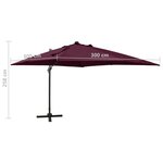 vidaXL Parasol déporté avec mât et lumières LED Rouge bordeaux 300 cm