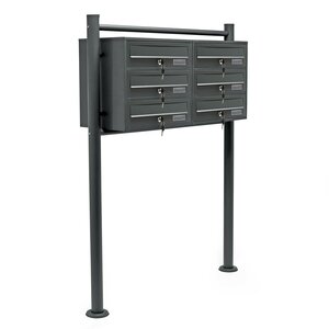 Bloc 6 boites aux lettres 2x3 compartiments superposé pied de support acier galvanisé anthracite