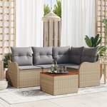 Ensemble de Canapés de Jardin 5 Pièces avec Coussins Beige en Poly Rattan Acacia