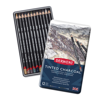 Crayon fusain de couleur Derwent Tinted Charcoal 12 pièces