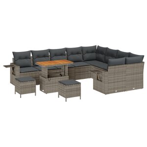 Ensemble de canapé de jardin de 12 pièces vidaXL avec coussins gris en poly rotin acacia