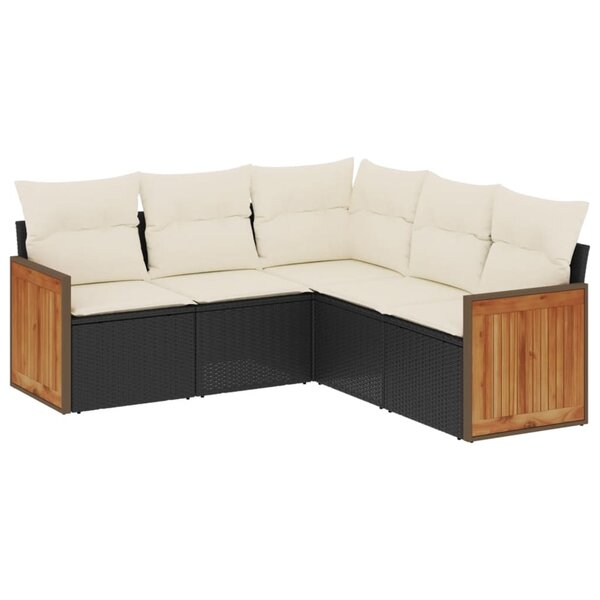 vidaXL Salon de jardin 5 Pièces avec coussins noir résine tressée