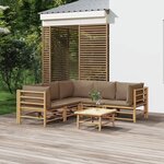 vidaXL Salon de jardin 6 Pièces avec coussins taupe bambou