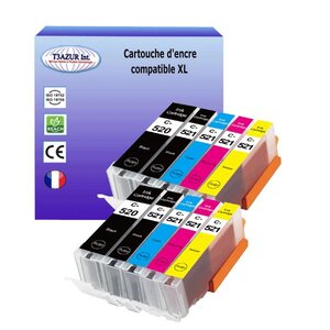 10 Cartouches compatibles avec Canon PGI-520 XL, CLI-521 XL (3Bk/3PBk/3C/3M/3Y) - T3AZUR