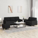 vidaXL Ensemble de canapés 3 Pièces avec coussins Noir Tissu
