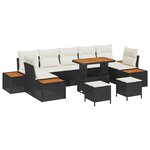 Set de Canapé de Jardin 10 Pièces avec Coussins Noir Poly Rattan Acacia