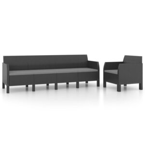 vidaXL Salon de jardin 2 Pièces avec coussins PP Rotin Anthracite