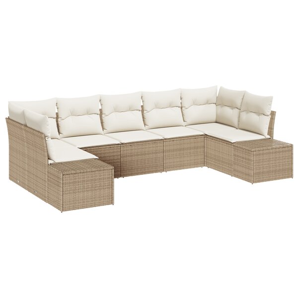 vidaXL Ensemble de canapé de jardin de 7 pièces avec coussins en poly rattan beige