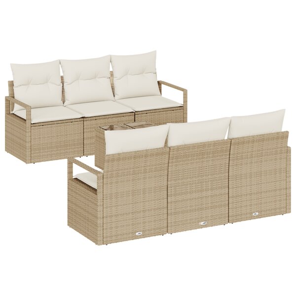 Canapé de jardin 7 pièces avec coussins beige en poly rotin
