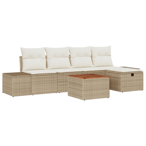 vidaXL Ensemble de 6 Canapés de Jardin avec Coussins Beige Rattan