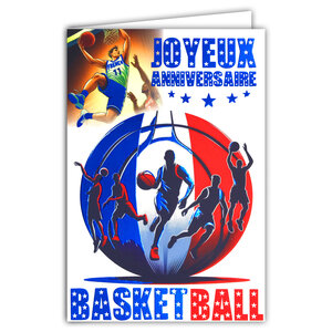 65-1424 Carte Joyeux ANNIVERSAIRE BASKETBALL en Bleu Brillant avec Enveloppe 12x17 5cm Pour sportif sportive basketteur basketteuse champion panier parquet supporter équipe France Jeux Olympiques
