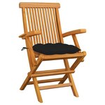 vidaXL Chaises de jardin avec coussins noir lot de 6 Bois teck massif