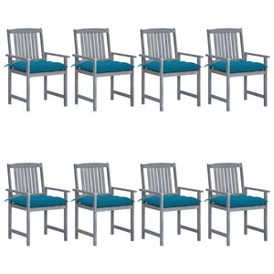 vidaXL Chaises de jardin et coussins lot de 8 Bois acacia solide Gris