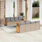 vidaXL Salon de jardin avec coussins 9 Pièces beige résine tressée