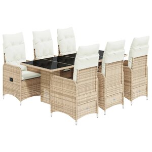 vidaXL Ensemble de bistro de jardin 7 Pièces coussins beige poly rotin