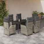 vidaXL Ensemble à manger de jardin et coussins 7 Pièces gris clair rotin