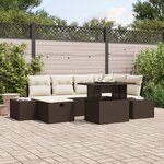 vidaXL Ensemble de Canapés de Jardin 7 Pièces avec Coussins Marron en Rattan Poly