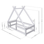 Lit Tipi enfant avec barrière bois massif gris 80 x 160 cm