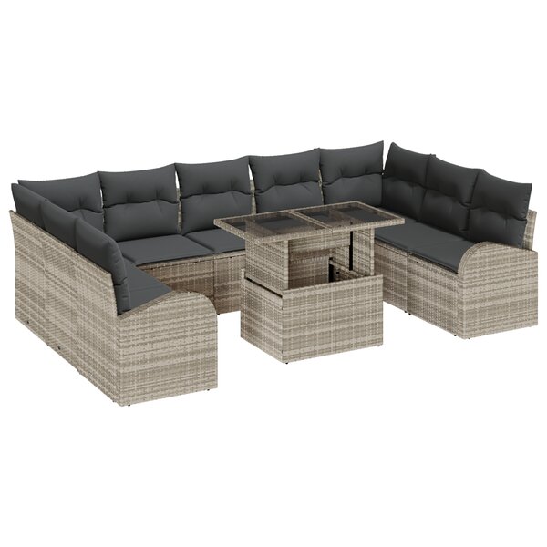 vidaXL Ensemble de 10 pièces de canapés de jardin avec coussins gris clair en poly rotin