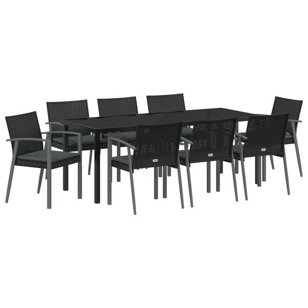 vidaXL Ensemble de salle à manger de jardin 9 pièces avec coussins en poly rotin noir