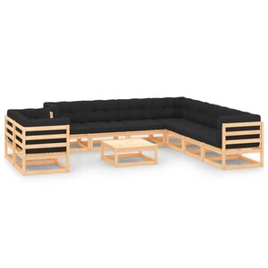 vidaXL Salon de jardin 10 Pièces avec coussins anthracite Pin massif