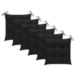 vidaXL Chaises de jardin avec coussins noir 6 Pièces Bois de teck massif