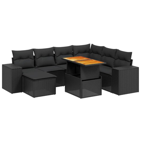 vidaXL Salon de jardin 8 Pièces avec coussins noir résine tressée