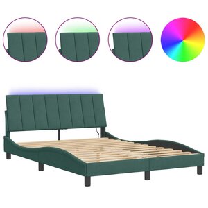 vidaXL Cadre de lit avec lumières LED vert foncé 140x190 cm velours