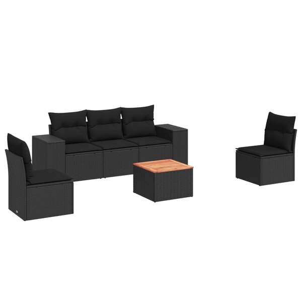 vidaXL Salon de jardin 6 Pièces avec coussins noir résine tressée